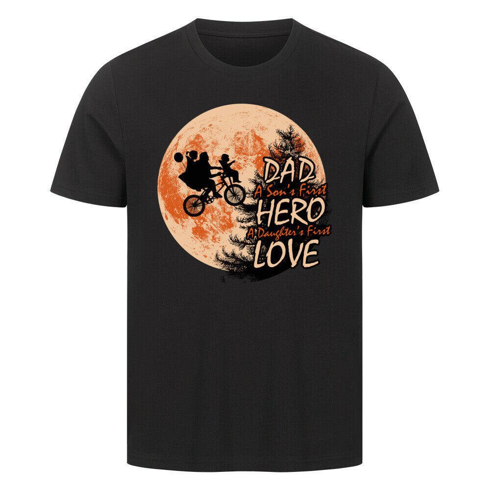 Premium T-shirt with Dad Love design featuring hero quote and moon graphic.