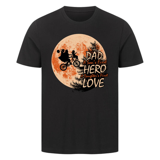 Premium T-shirt with Dad Love design featuring hero quote and moon graphic.