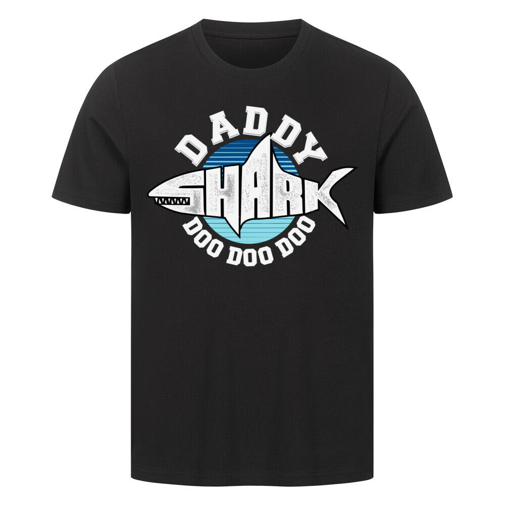 Black Premium T-Shirt with Daddy Shark design in white and blue.