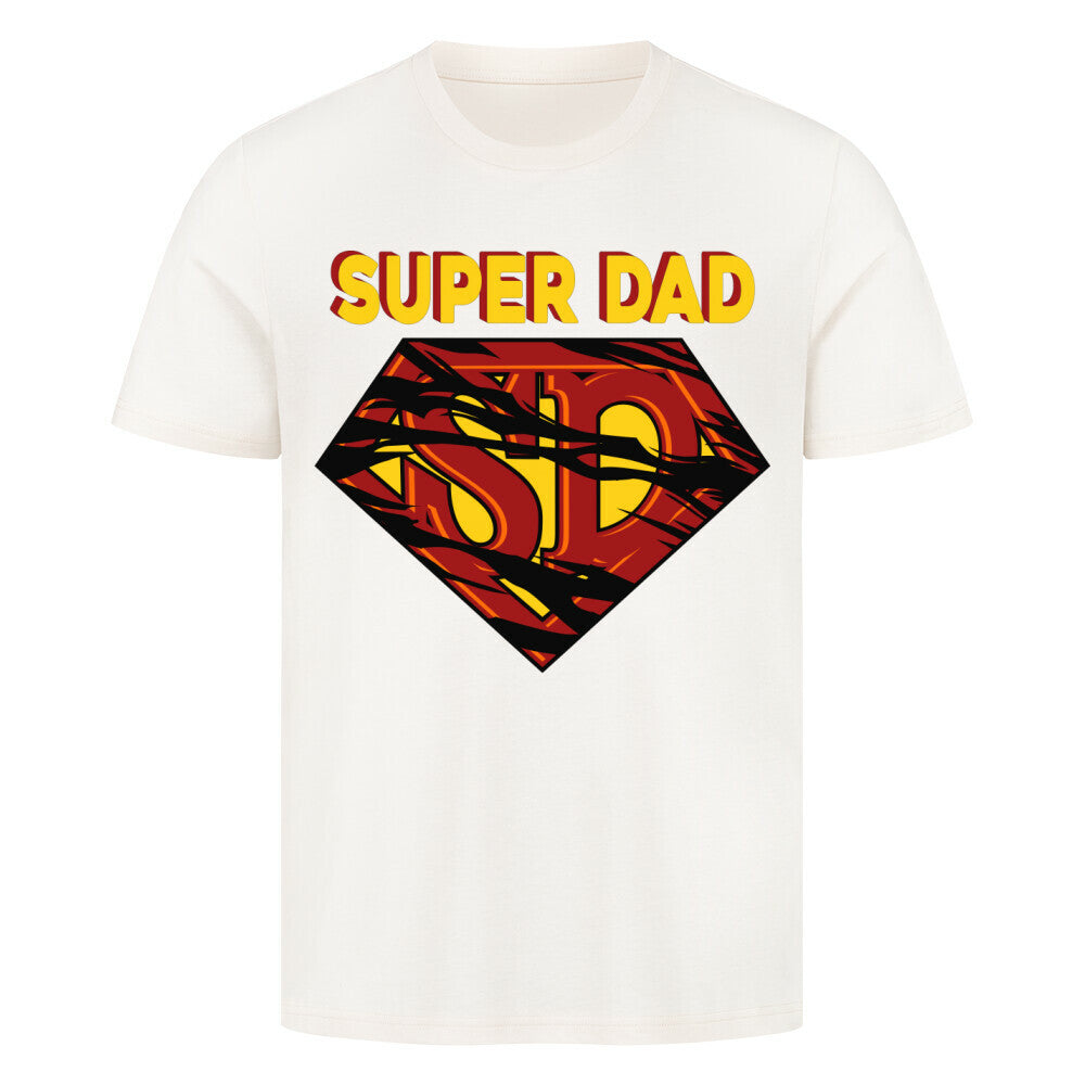 Premium T-shirt with "Super Dad" logo design on white fabric.