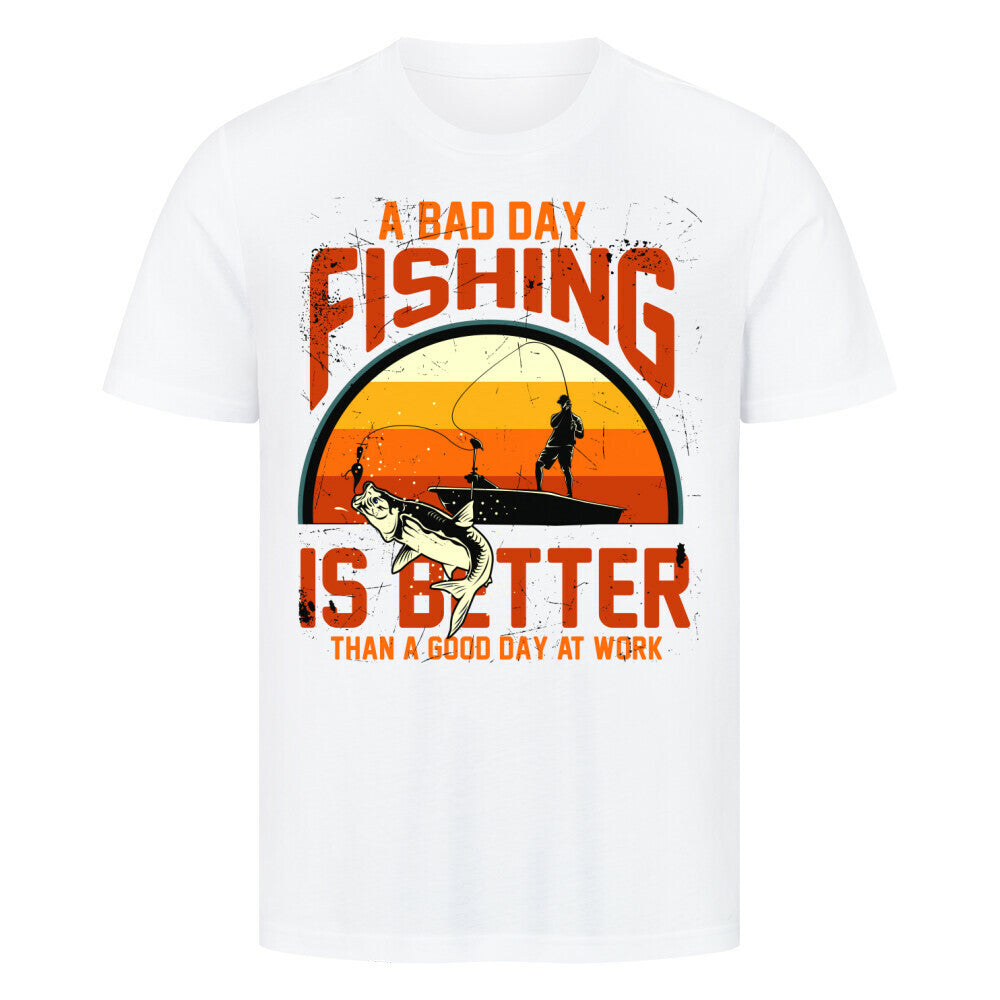 Premium T-Shirt with 'A Bad Day Fishing' design, 100% cotton, comfortable fit.