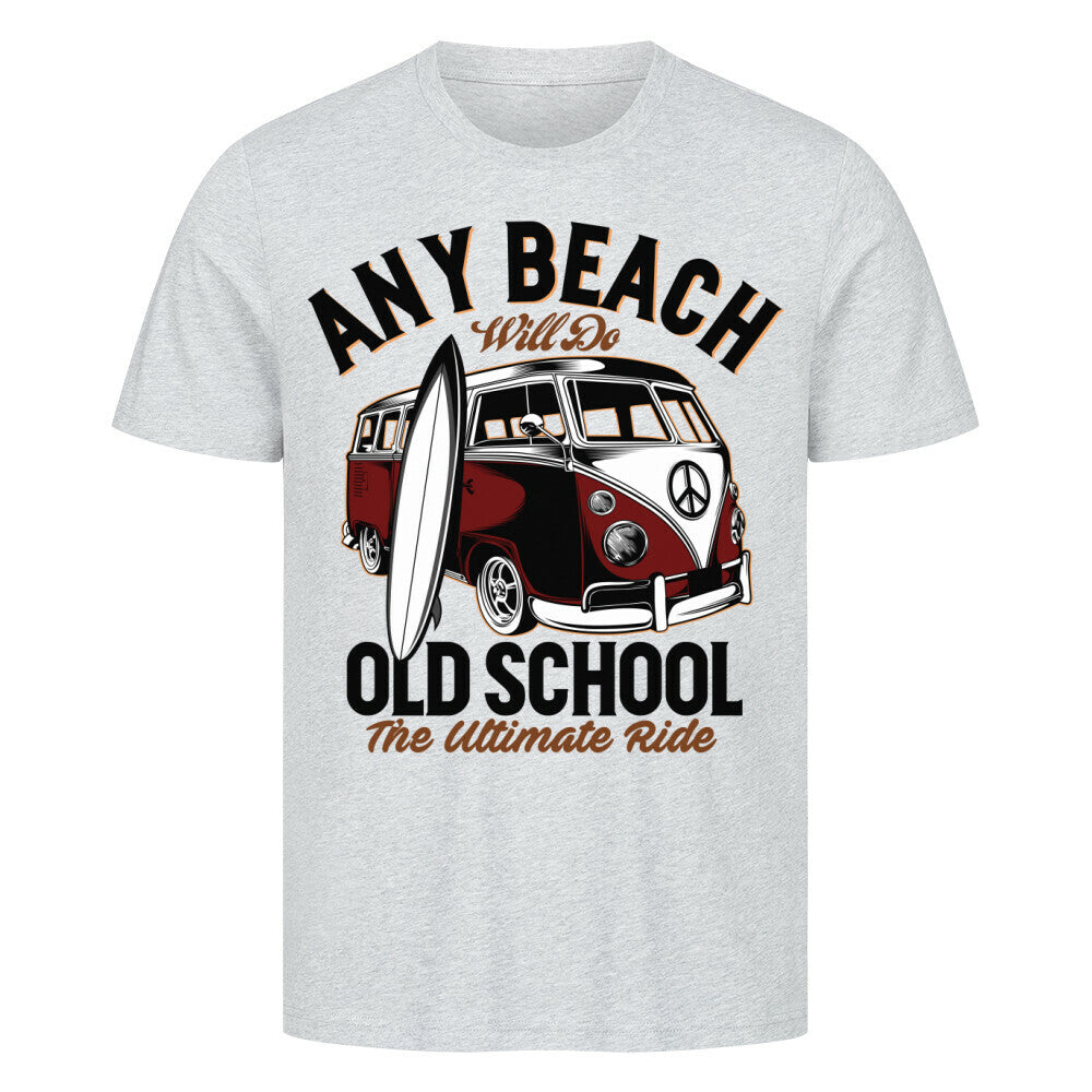 Premium T-Shirt featuring vintage "Old School Bulli" design with surfboard graphic.