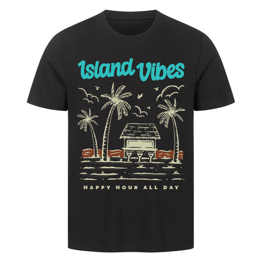 Premium black T-shirt with "Island Vibes" beach graphic design.