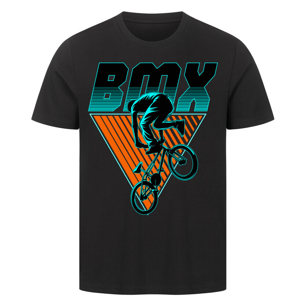 Premium black BMX T-Shirt, 100% cotton, cyclist graphic design.