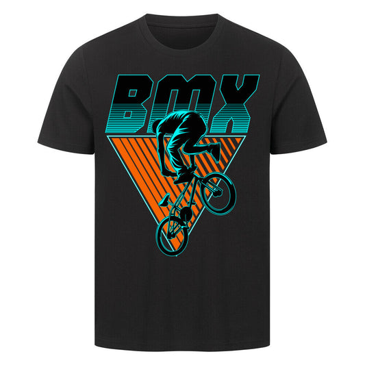 Premium black BMX T-Shirt, 100% cotton, cyclist graphic design.
