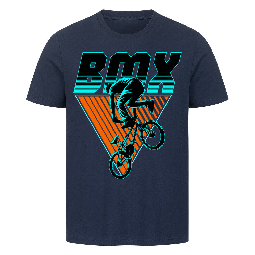 Premium T-Shirt BMX with vibrant graphic design featuring a cyclist silhouette against an orange triangle.