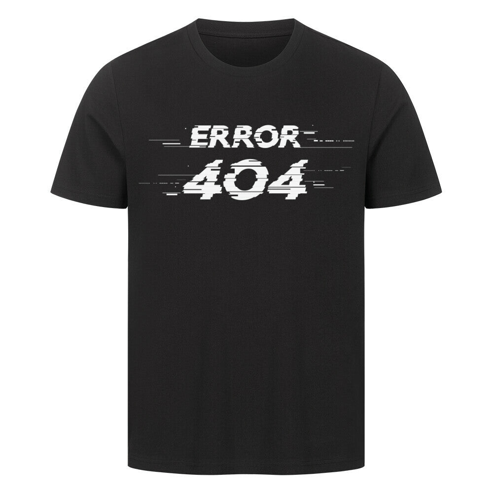 Black T-shirt with "Error 404" printed in a glitch effect.