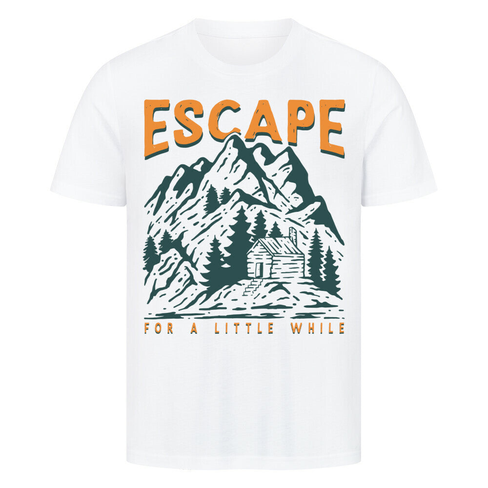 Premium T-Shirt Escape for a Little While Mountain design, 100% cotton, made in Türkiye.