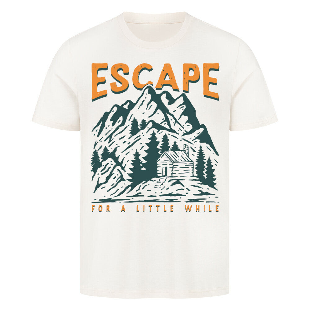 Premium T-Shirt "Escape for a Little While" with mountain design, 100% cotton.