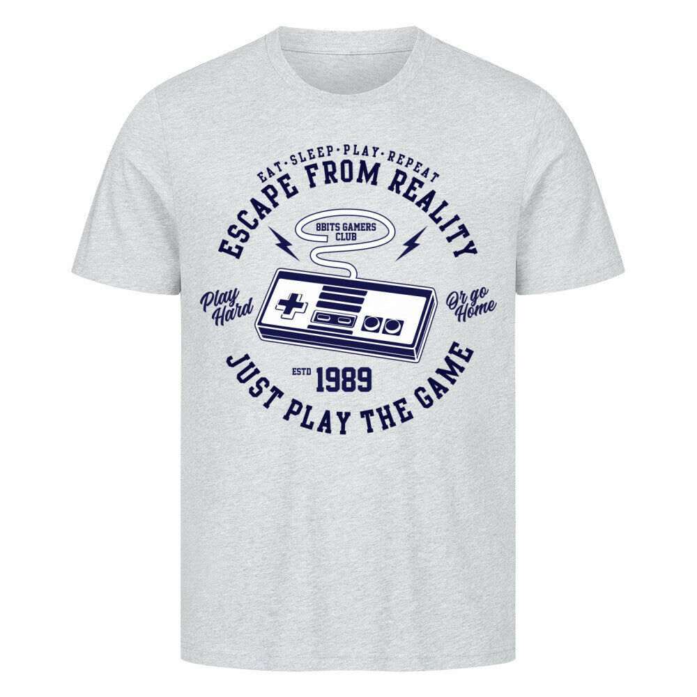 Premium T-Shirt with retro gaming design "Old Scholl Gamer 1989" in grey.