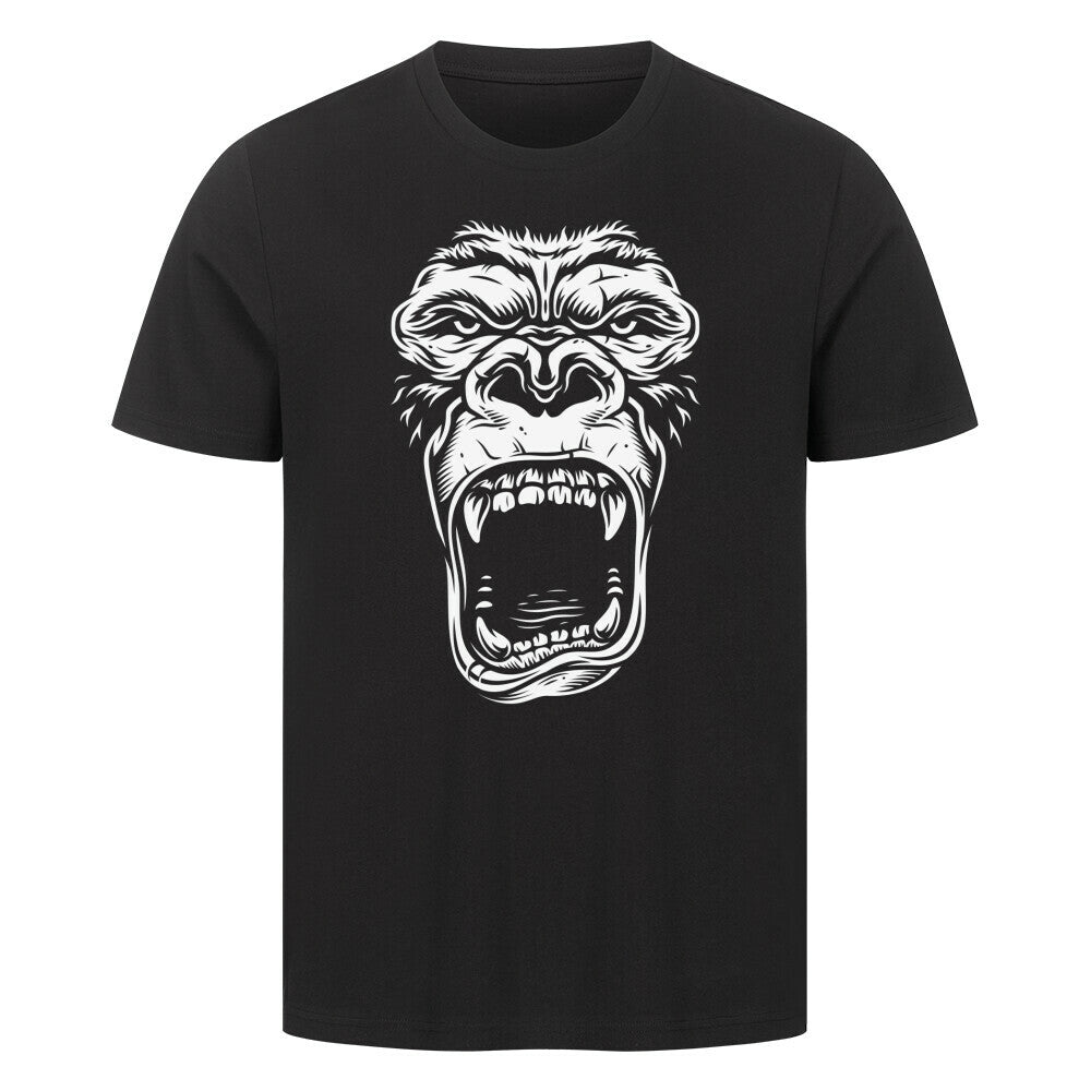 Black premium t-shirt with a white gorilla face design.