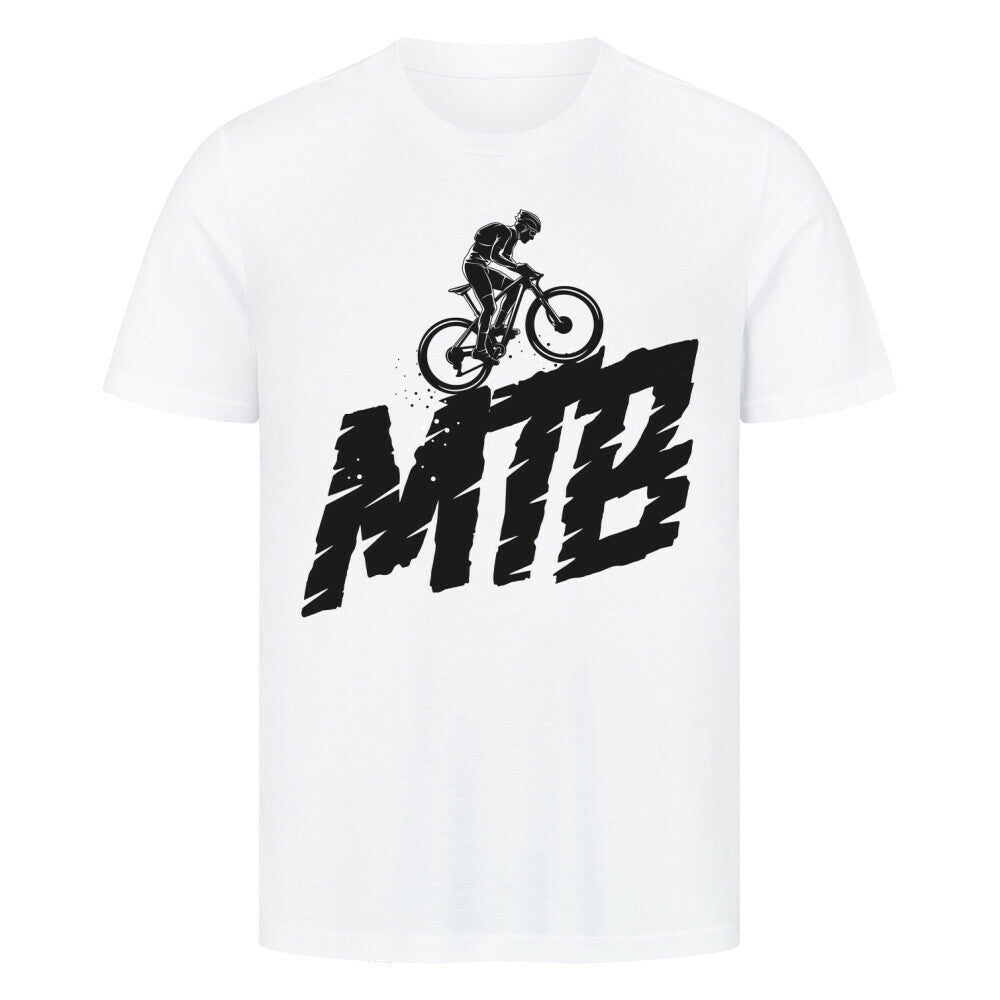 Premium white T-shirt with MTB graphic, 100% cotton, Made in Türkiye.