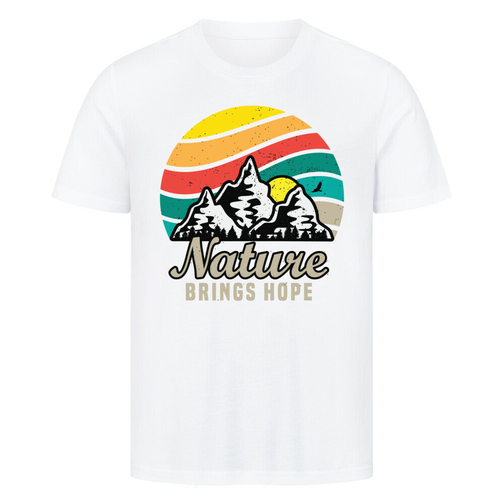 Premium T-Shirt with Nature Brings Hope design, 100% cotton, made in Türkiye.