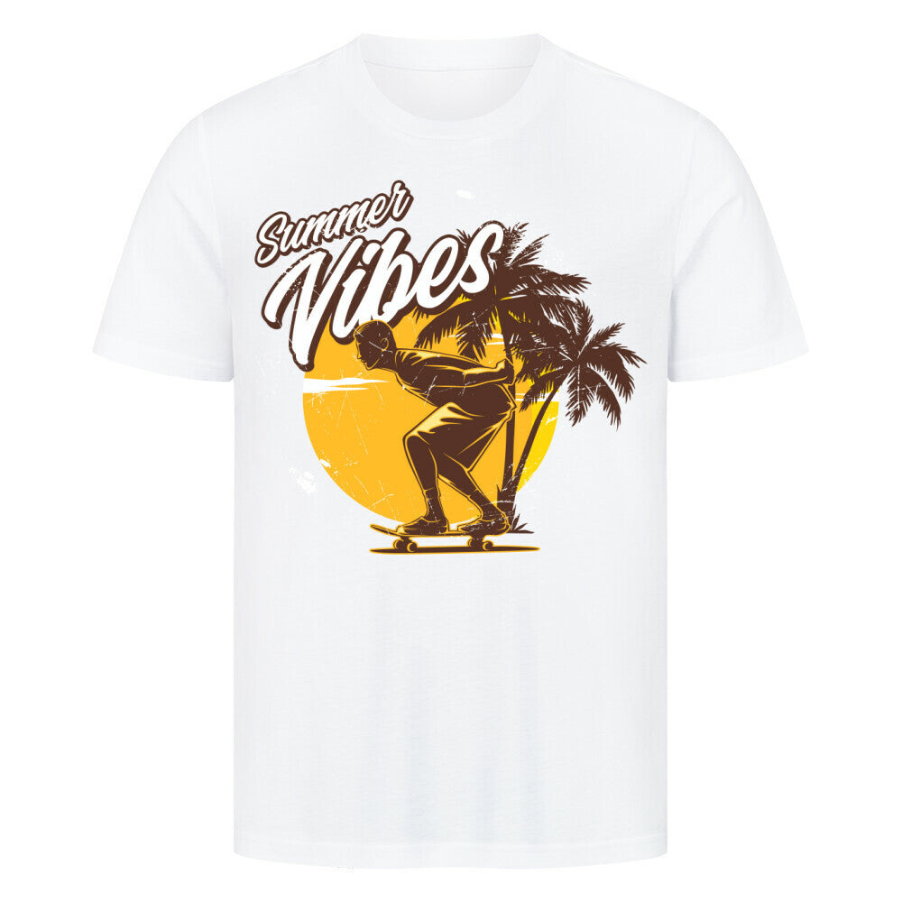 Premium T-Shirt Summer Vibes with skateboard and palm trees design.