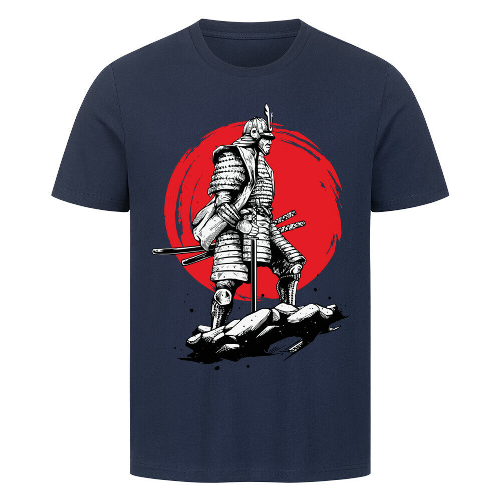 Premium T-Shirt featuring an old-school samurai design on a dark background with a red circle.