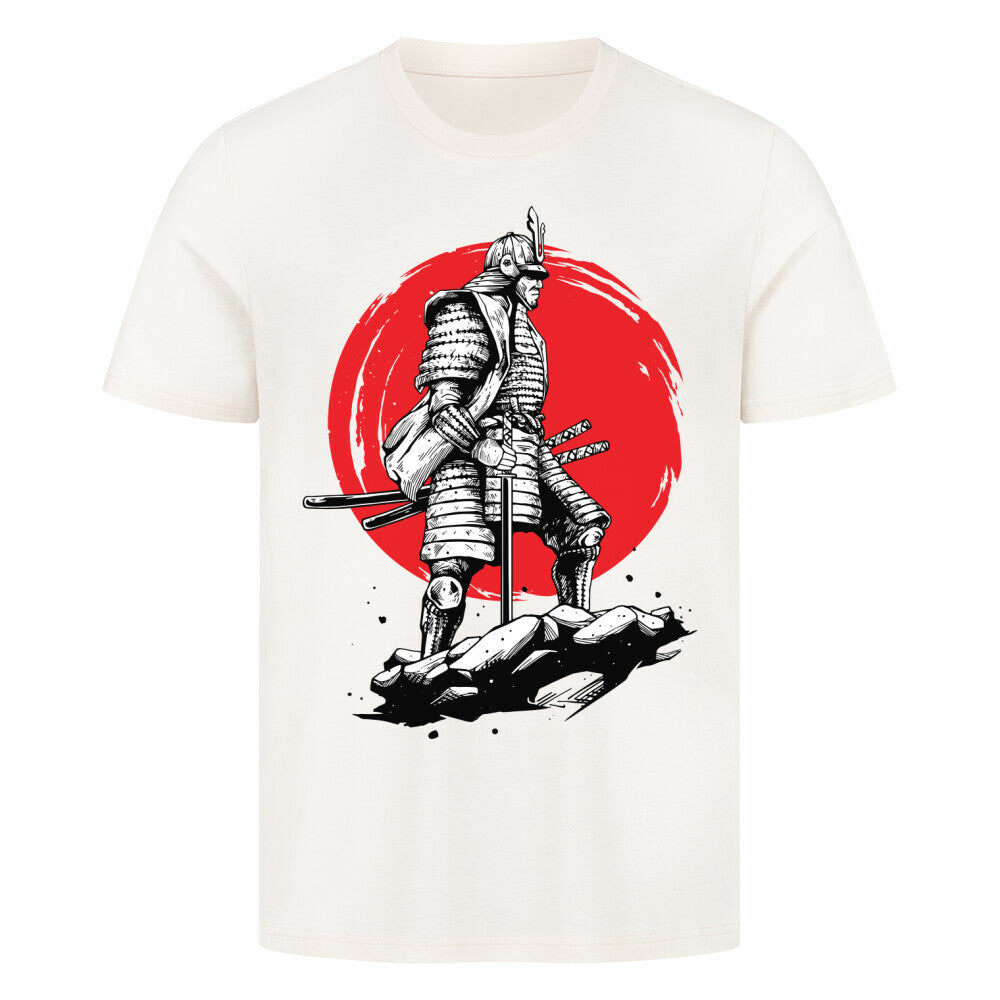 Premium T-shirt with old school samurai design on a white background.