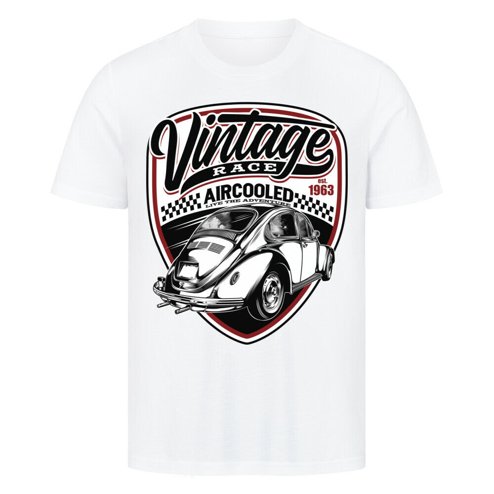 Vintage Aircooled Käfer T-shirt with classic car graphic on white fabric.