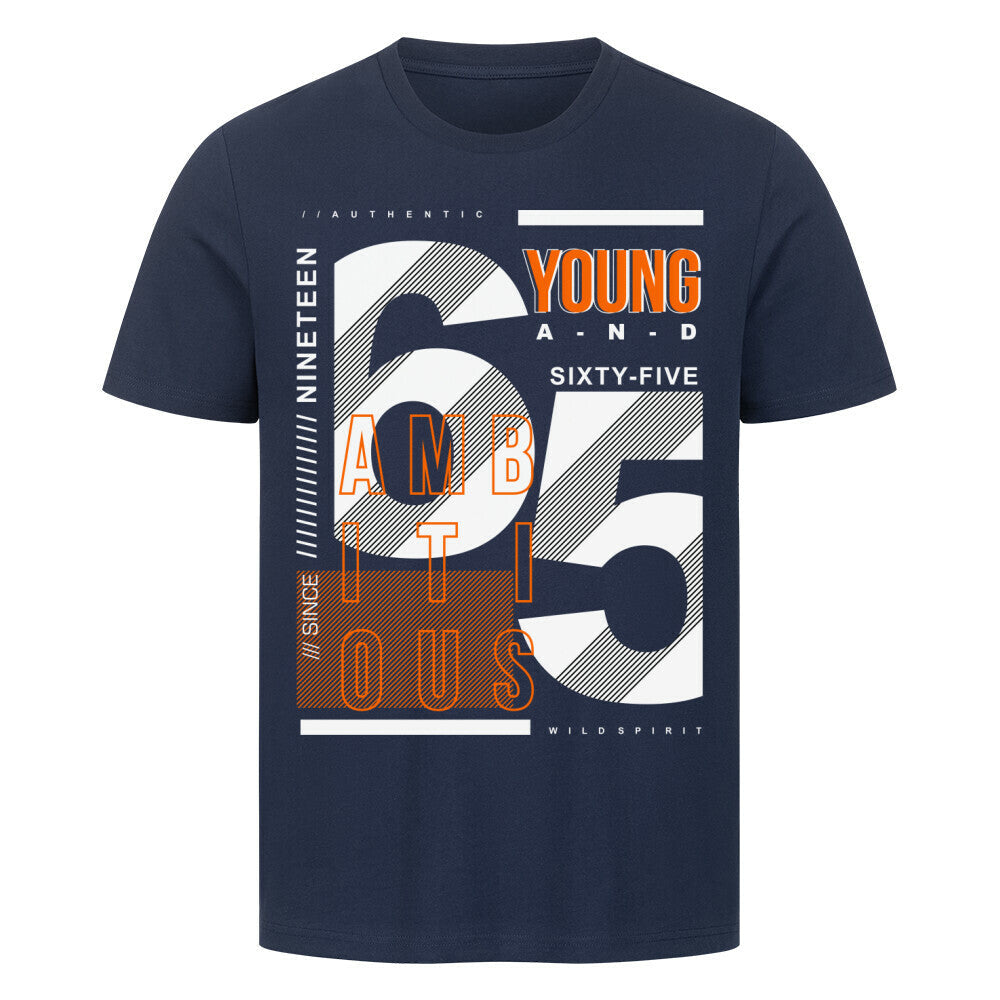 Premium 1965 Ambitious T-Shirt, 100% cotton, navy blue design.