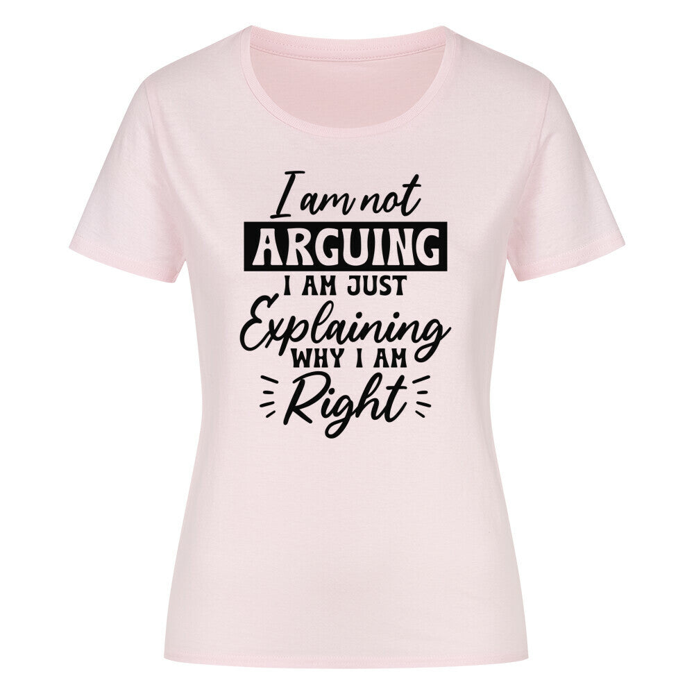 Classic women’s organic shirt with humorous text design in soft pink.