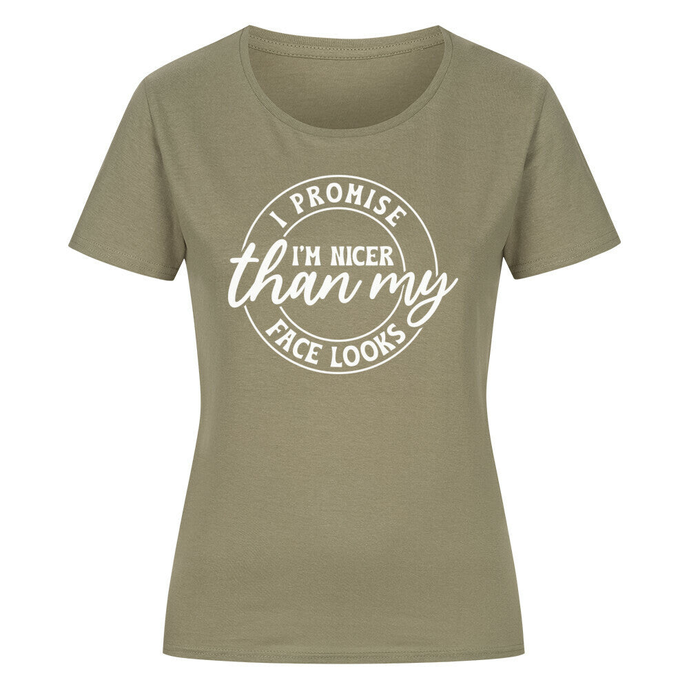 Classic organic women's t-shirt with playful text, short sleeves, round neck.
