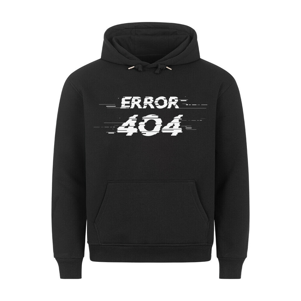 HigherBlanks Premium Hoodie Error 404 in black with front pocket and hood.