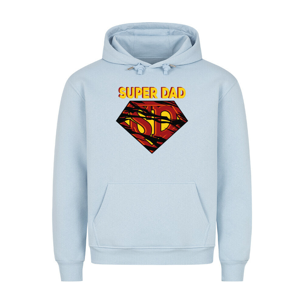 HigherBlanks Premium Hoodie Super Dad in light blue with superhero logo.