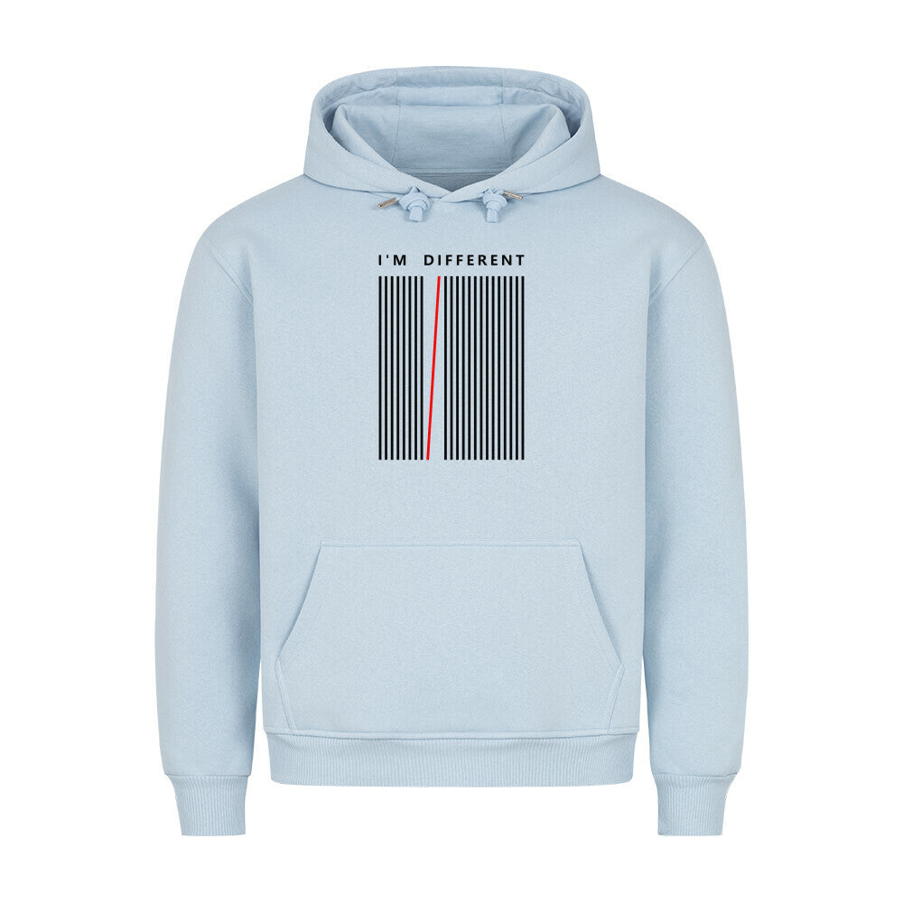 HigherBlanks Premium Hoodie I'm Different in light blue color with front pocket and hood.