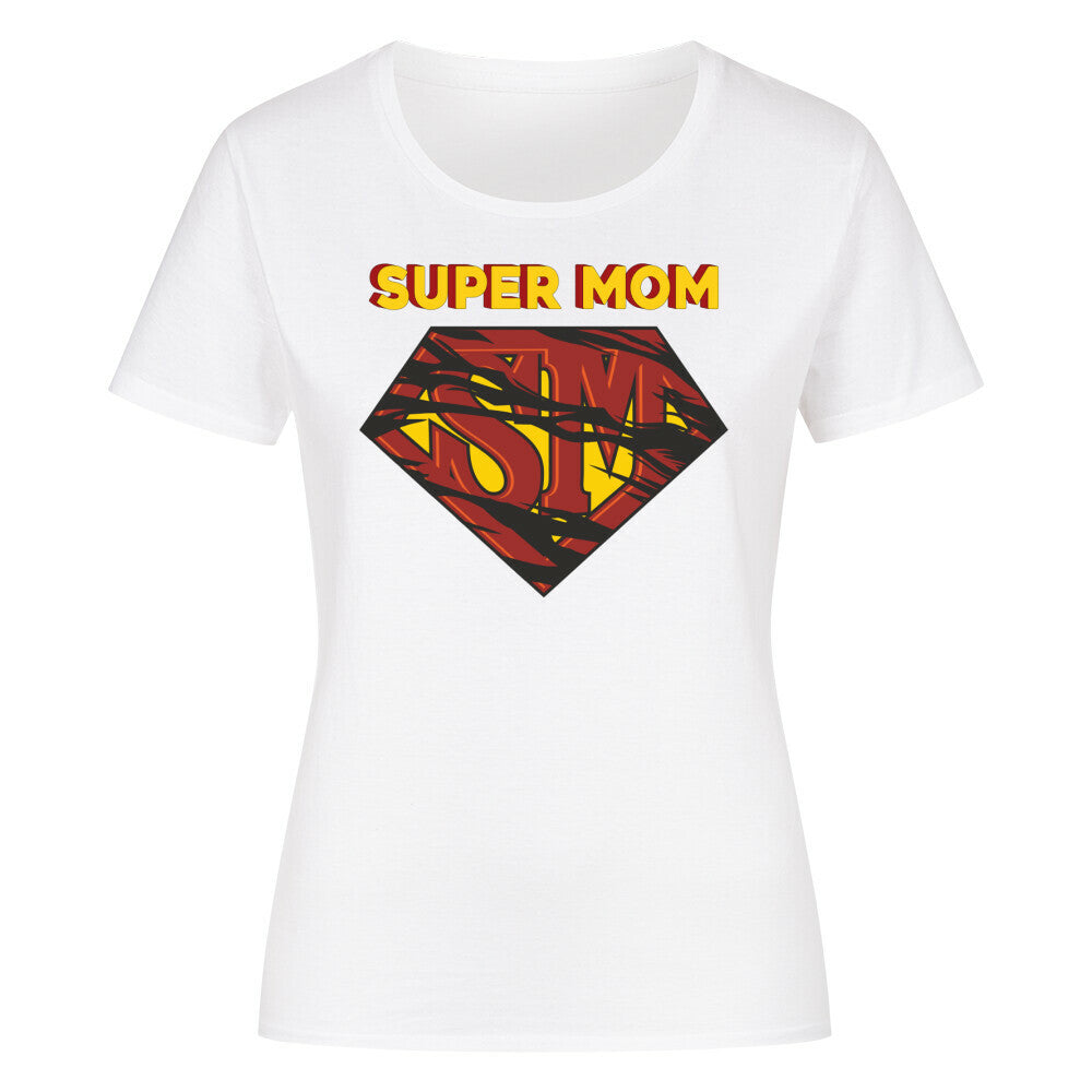 Classic organic women's shirt with 'Super Mom' design in white.