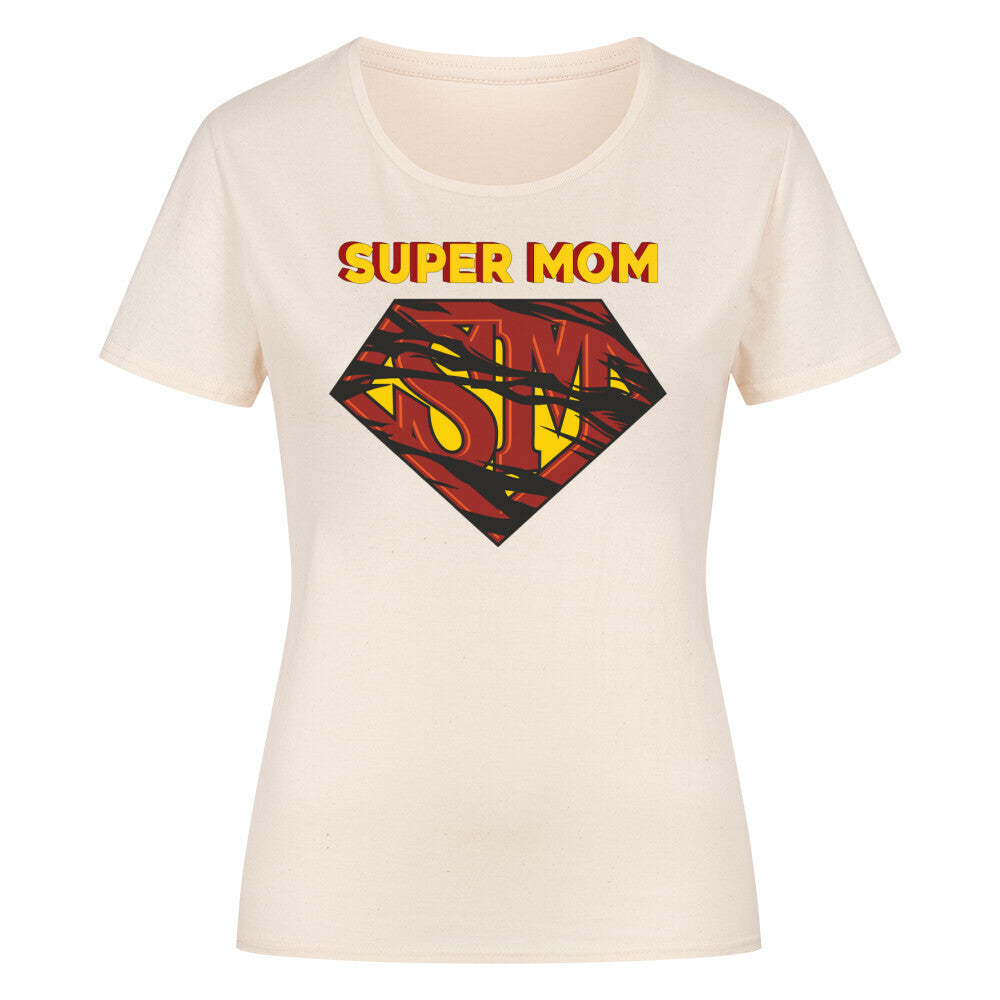 Bio-Baumwoll-T-Shirt für Damen mit "Super Mom" Print, klassisches Design.