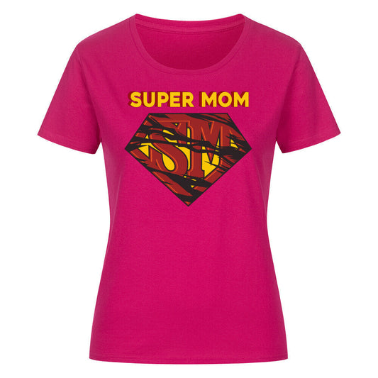 Women's classic organic shirt with "Super Mom" design, pink, 100% organic cotton.