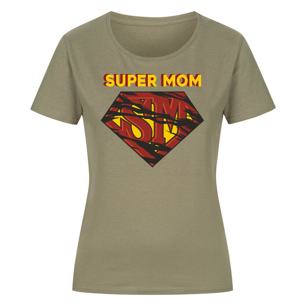Klassisches Damen-T-Shirt aus Bio-Baumwolle mit "Super Mom" Aufdruck.