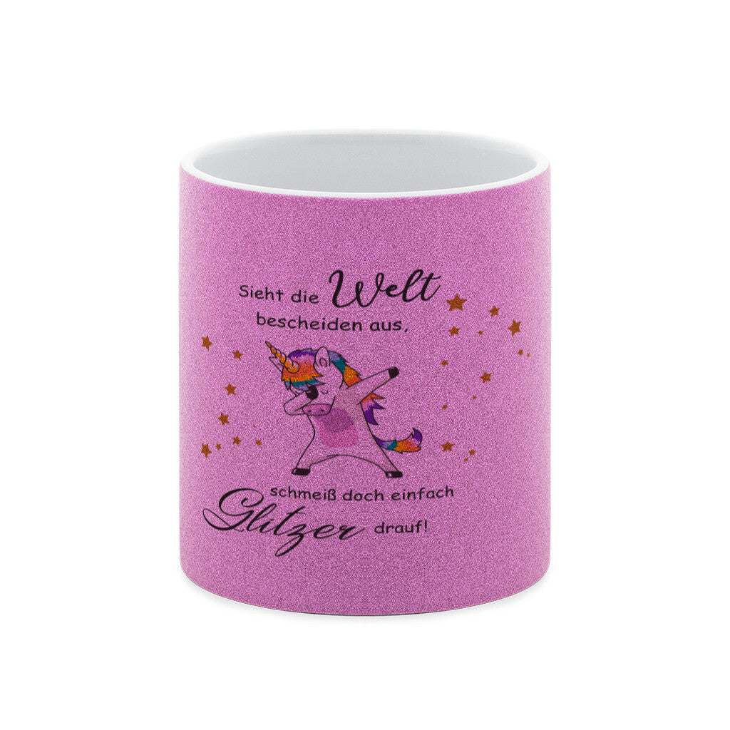 Die pinke Glitzertasse ermöglicht einen funkelnden Start in den Tag.
• 330 ml
• mit Glitzerpartikeln
• am besten für dunkle Grafiken geeignet
Handspülung empfohlenGlitzer-Tasse Einhorn Glitzer