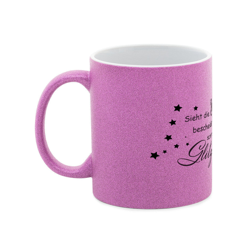 Die pinke Glitzertasse ermöglicht einen funkelnden Start in den Tag.
• 330 ml
• mit Glitzerpartikeln
• am besten für dunkle Grafiken geeignet
Handspülung empfohlenGlitzer-Tasse Glitzer drauf!