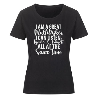 Classic organic women's shirt with multitasker quote.