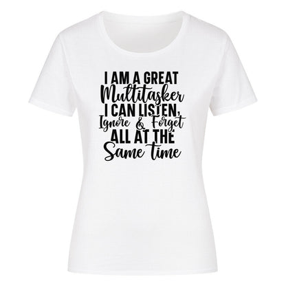 Classic organic women's shirt with multitasking slogan.