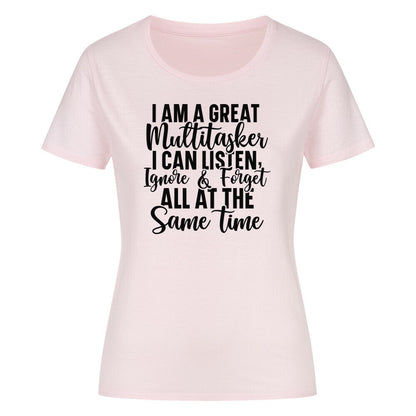 Classic organic women's shirt with multitasker graphic text.