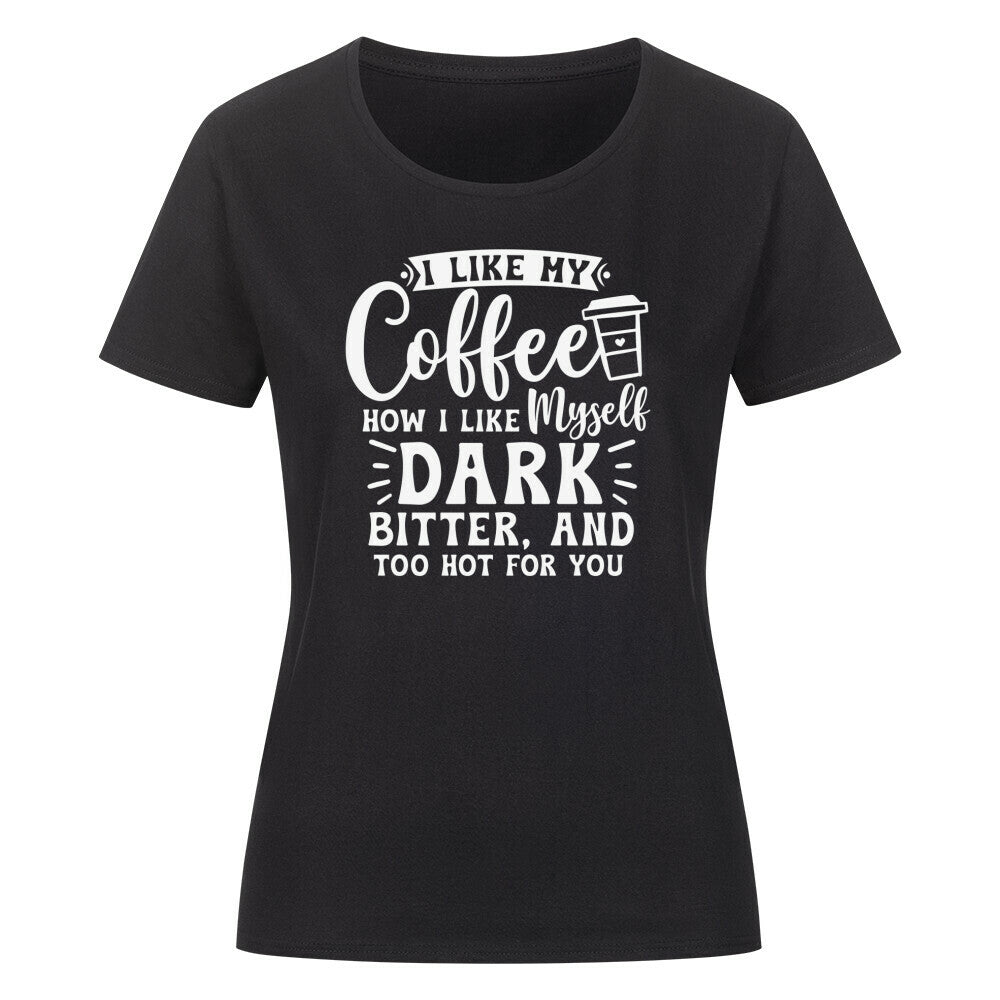 Classic organic women's shirt with coffee-themed design and text.