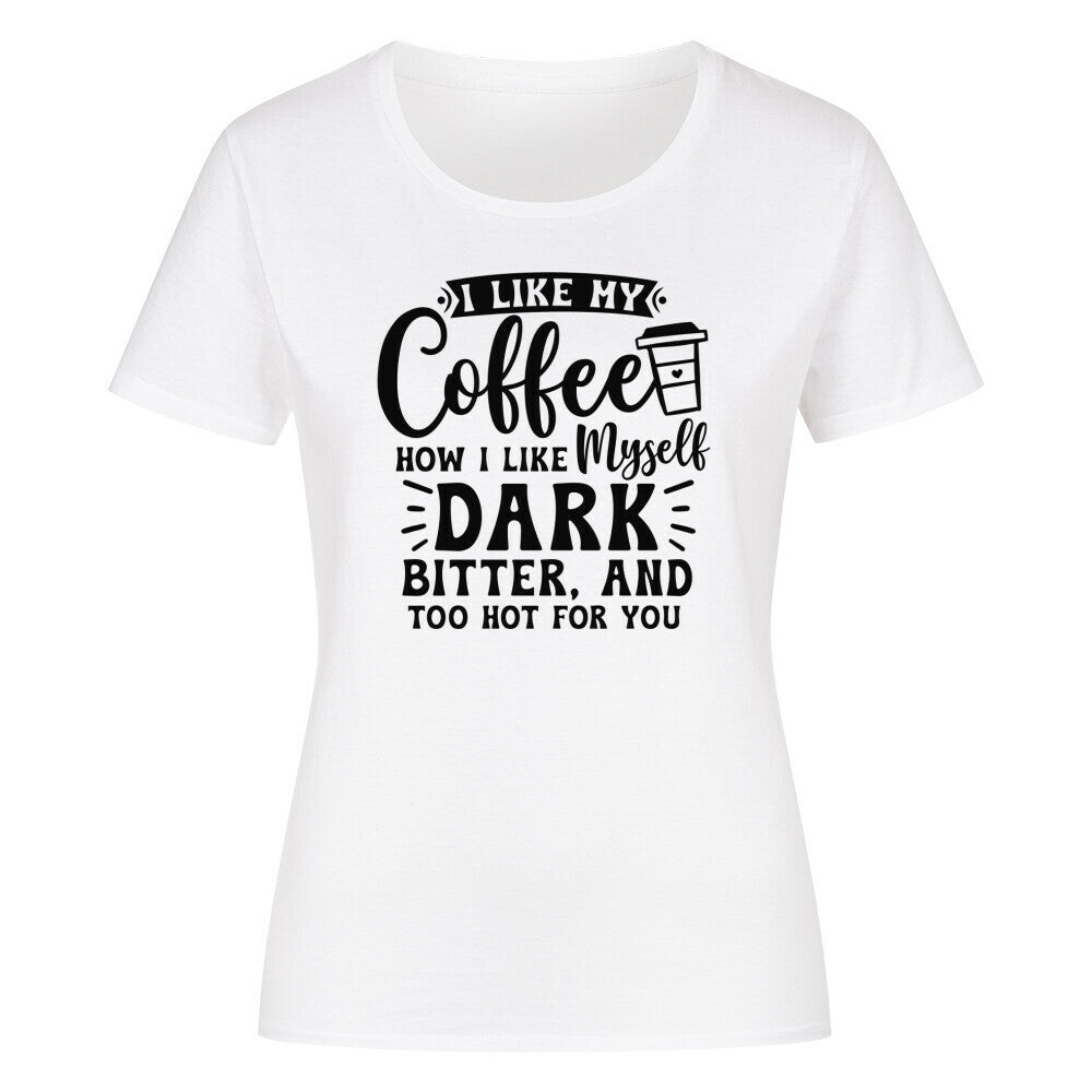 Classic organic women's T-shirt with coffee-themed graphic design.