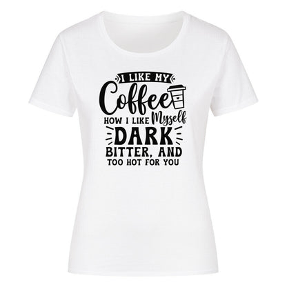 Classic organic women's T-shirt with coffee-themed graphic design.