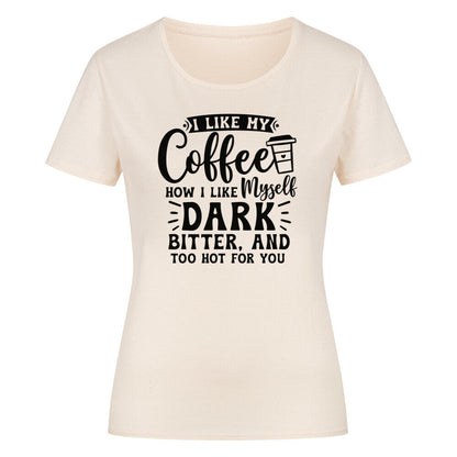 Classic organic shirt for women with coffee-themed text design.