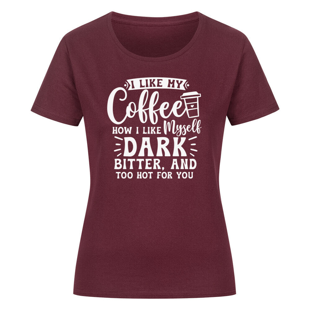 Classic organic women's shirt with fun coffee-themed quote and round neck.