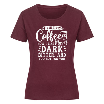 Classic organic women's shirt with fun coffee-themed quote and round neck.