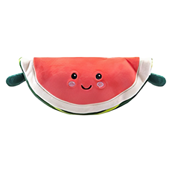 Das Softlings Fruity Foodie 16 cm Plüschtier von www.buyon.at ähnelt einem lächelnden Wassermelonenstück mit einem entzückenden Gesicht, komplett mit rosigen Wangen und schwarzen, ovalen Augen. Es hat eine grüne Schale, ein weißes Inneres und rotes Fleisch. Dieses bezaubernde Spielzeug hat auf jeder Seite kleine grüne Arme und ist damit perfekt für gemütliche Kuscheln-Momente.