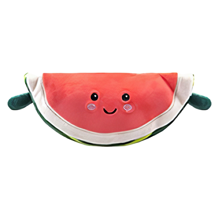 Das Softlings Fruity Foodie 16 cm Plüschtier von www.buyon.at ähnelt einem lächelnden Wassermelonenstück mit einem entzückenden Gesicht, komplett mit rosigen Wangen und schwarzen, ovalen Augen. Es hat eine grüne Schale, ein weißes Inneres und rotes Fleisch. Dieses bezaubernde Spielzeug hat auf jeder Seite kleine grüne Arme und ist damit perfekt für gemütliche Kuscheln-Momente.